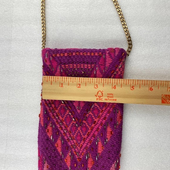 Small Cell Phone Club Purse Bag Handbag Beaded Satin Butterfly Tassel Chain Pink - Picture 6 of 6